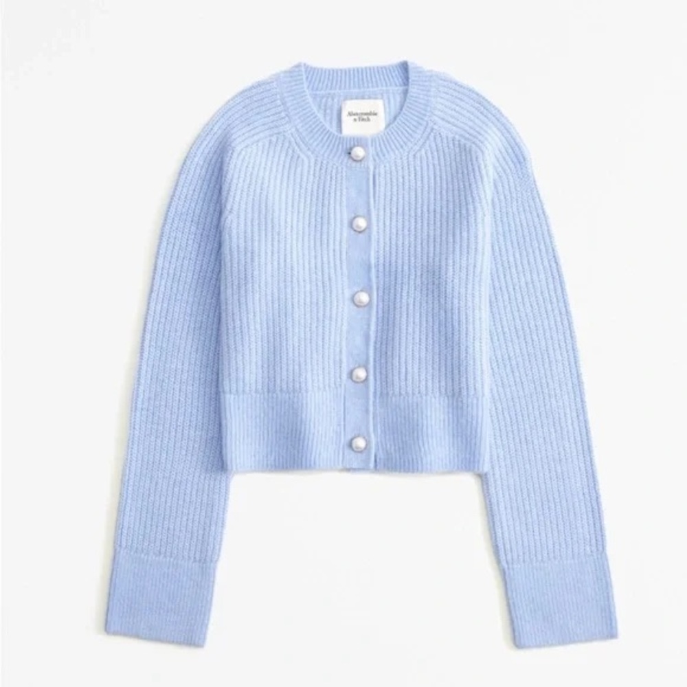 Abercrombie & Fitch Light Blue Ribbed Pearl-Button Cardigan